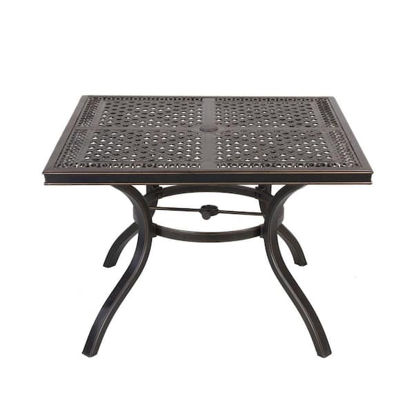 cenadinz Square Aluminum Outdoor Dining Table with Umbrella Hole