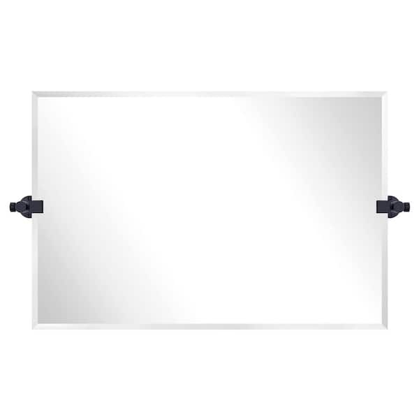 TEHOME Nethery 20 in. W x 30 in. H Rectangular Frameless Beveled Wall Mounted Bathroom Vanity Mirror with Brackets in Black