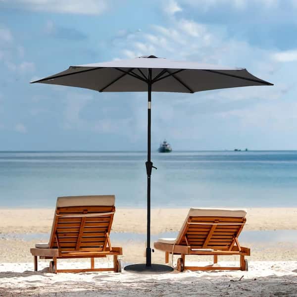 8.8 ft. Aluminum Patio Market Umbrella with Resin Base, Push Button Tilt and Crank Lift, Gray