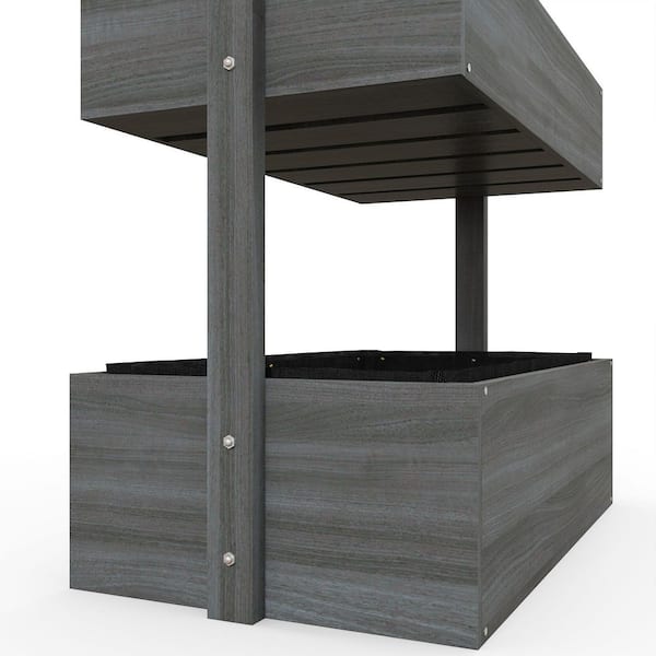 Wooden 4-Tier Vertical Garden Planter in Gray, Self-Draining with Non-Woven Fabric for Flowers, Vegetables and Herbs