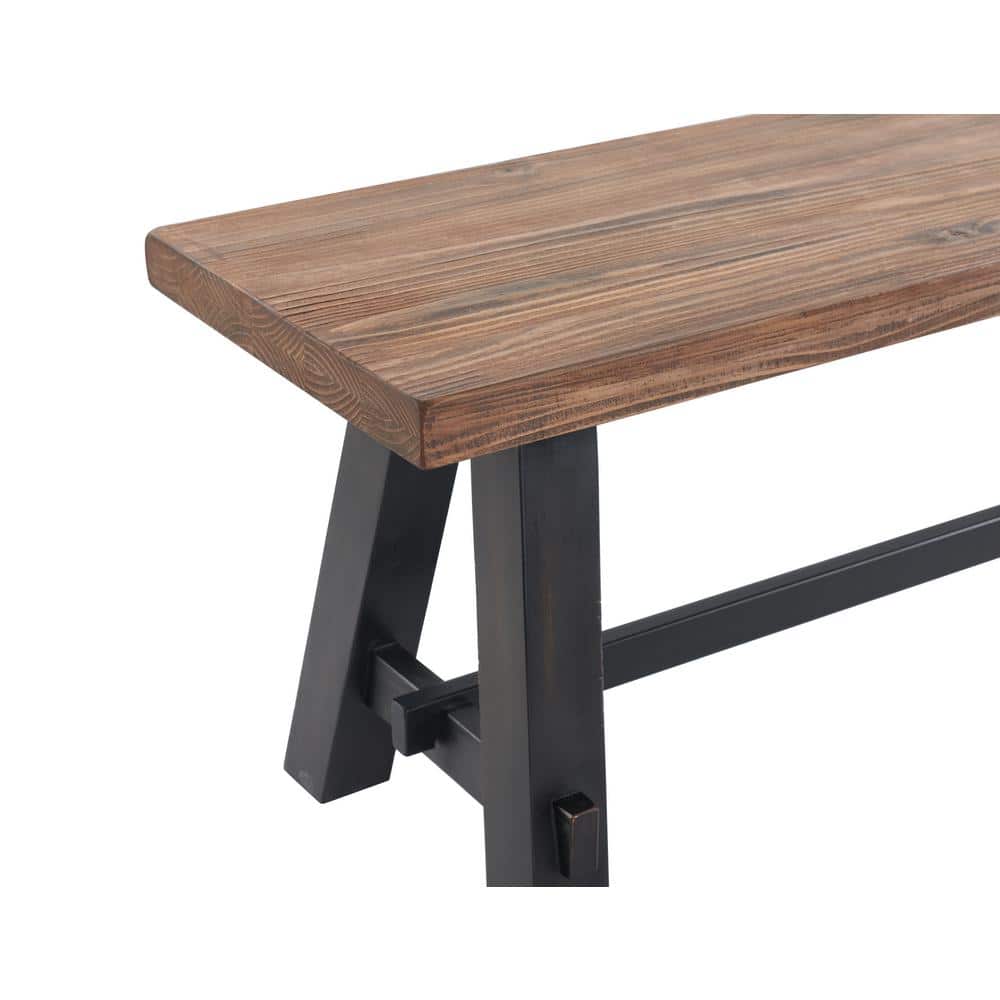 Adam 52" Black and Natural Solid Wood Storage Bench
