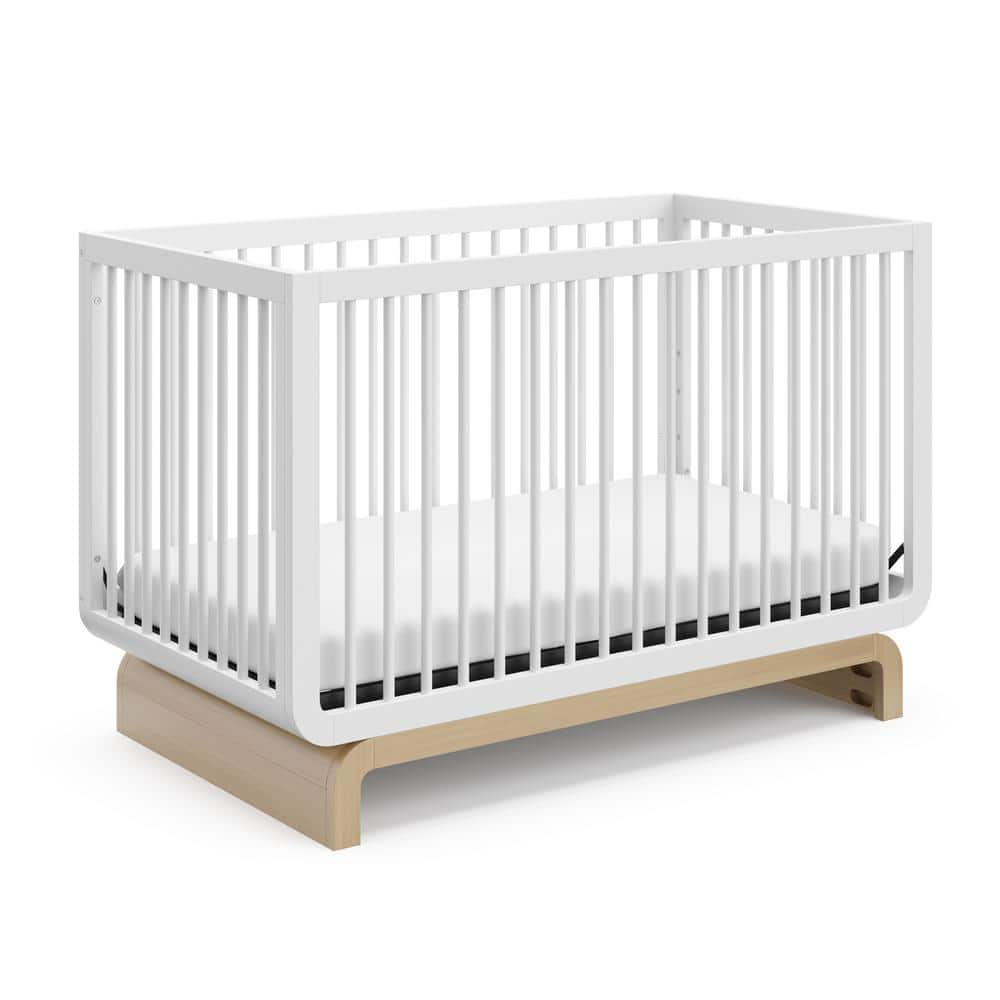 Storkcraft Santorini 5-In-1 Convertible Crib with Toddler Guardrail - White/Driftwood