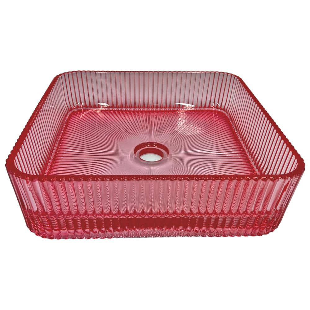 15" Red Rose Ribbed Glass Square Vessel Sink