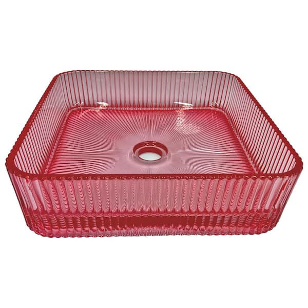 Scotch 15 in. Square Bathroom Vessel Sink in Pink Tempered Glass