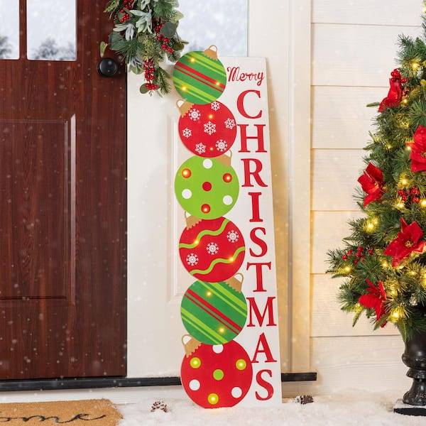 Glitzhome 42 in. H Lighted Christmas Ornament Porch Leaner with