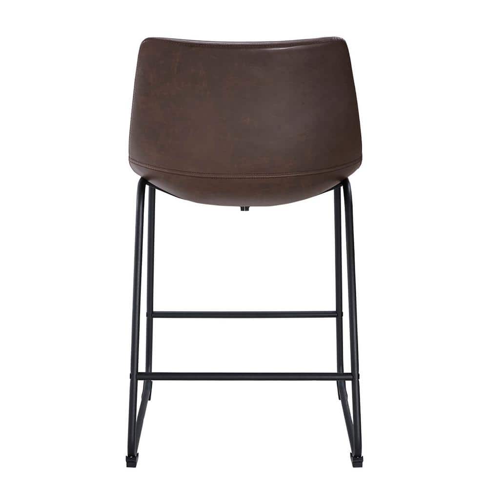 Dayton 24" Modern Brown Faux Leather Counter Stools, Set of 2