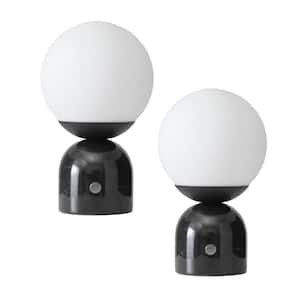 Mila 9.85 in. Classic Black Mid-Century Modern Integrated LED Bedside Table Lamp with Built-In 3-Way Dimmer (2-Pack)