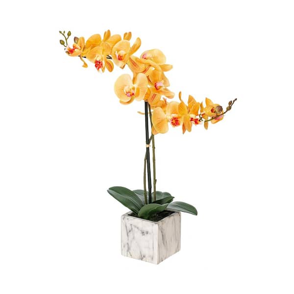 Vickerman 22 in. Coral Artificial Phalaenopsis Orchid Floral Arrangement in Pot