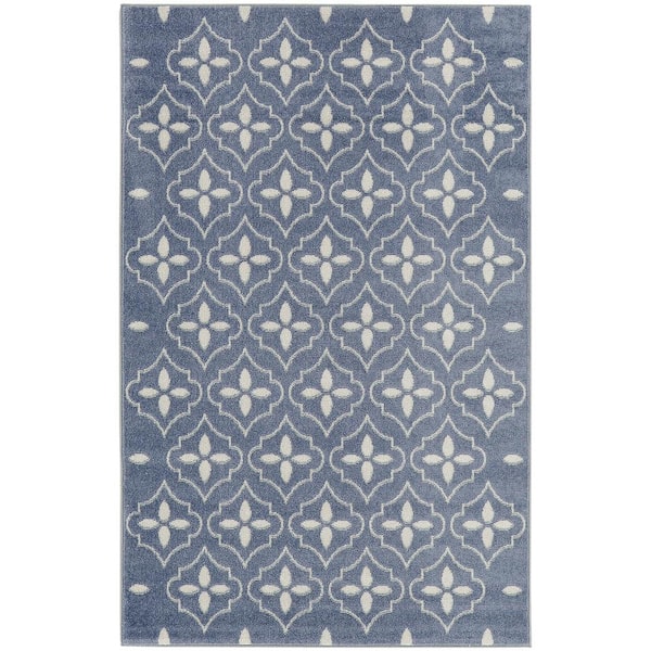 Nourison Essentials Blue Ivory 4 ft. x 6 ft. Moroccan Contemporary Area Rug