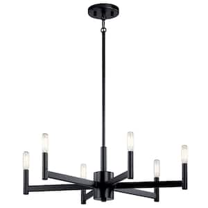 Erzo 26 in. 6-Light Black Contemporary Candle Circle Chandelier for Dining Room