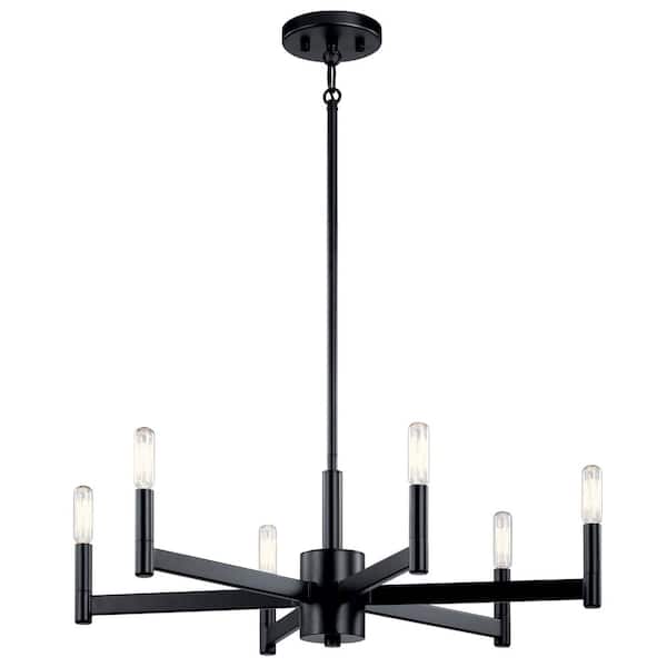KICHLER Erzo 26 in. 6-Light Black Contemporary Candle Circle Chandelier for Dining Room