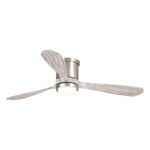 Anyan 52 in. LED Indoor/Outdoor Nickel Flush Mount Ceiling Fan with Light Kit and Remote Control