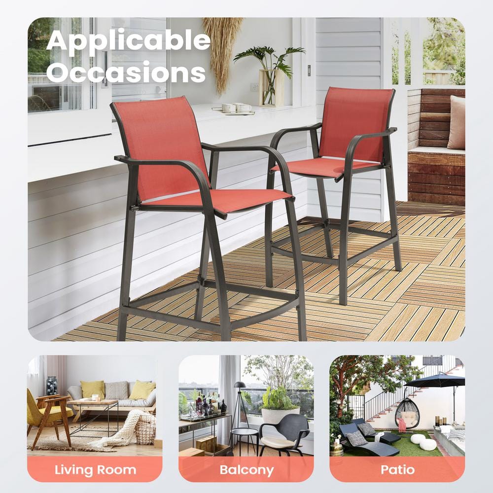 Pellebant Orange Textilene Aluminum Outdoor Counter Height Bar Stools, Set of 2