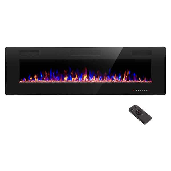 68 in. Wall Mount Metal Electric Fireplace in Black, with Remote, Low Noise, 750w/1500w Heating Mode, ETL Certified