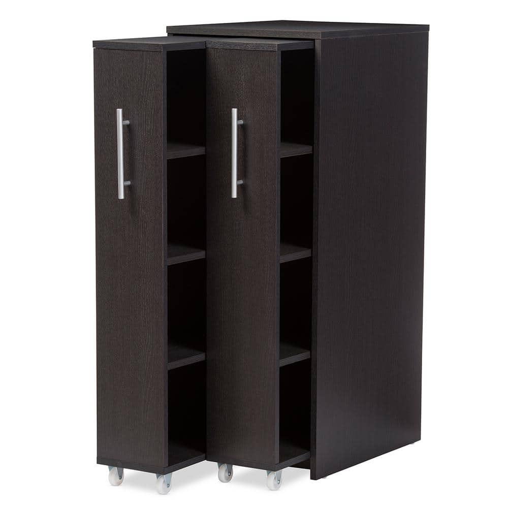 Dark Brown Wood Bookcase with Pull-Out Doors and Shelves