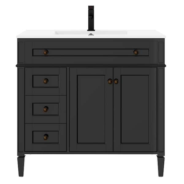 36 in. W x 18.7 in. D Single Sink Freestanding Black Bath Vanity With White Integrated Composite Resin Top