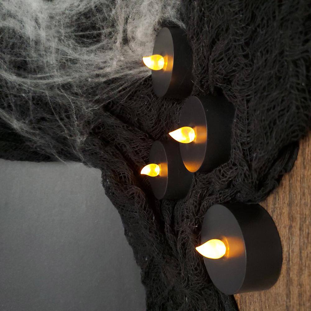 Set of Four Black LED Flameless Tealight Candles with Remote