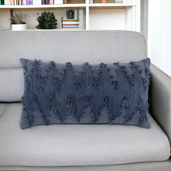 HomeRoots Indigo Solid Polyester 14 in. x 26 in. Throw Pillow
