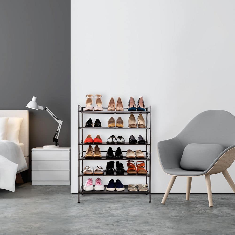 Espresso Stackable Metal 3-Tier Shoe Rack, 2-Pack