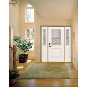 36 in. x 80 in. Left-Hand/Inswing 1/2 Lite Dilworth Decorative Glass Modern White Steel Prehung Front Door w/Sidelites