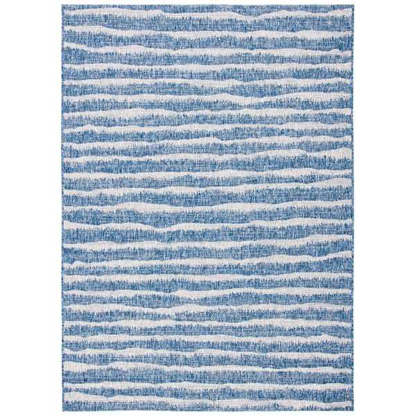 Courtyard Navy/Gray 5 ft. x 8 ft. Wave Striped Indoor/Outdoor Patio  Area Rug