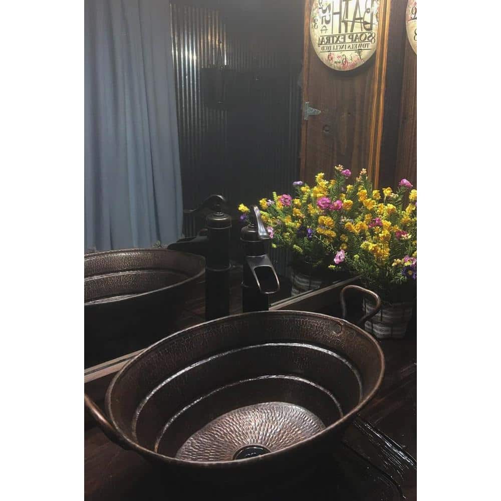 16" Oval Hammered Copper Sink with Oil Rubbed Bronze Finish