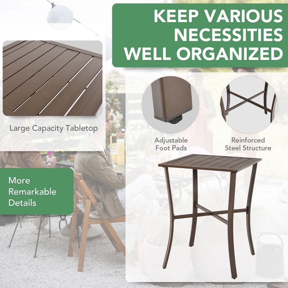 Brown Rattan and Steel 2-Person Patio Bar Set with Cushioned Stools