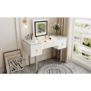 43.3 in. Modern Vanity Table Set with Flip-top Mirror and LED Lightr in White
