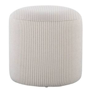 Round Grey & White Fabric Knitted Pouf