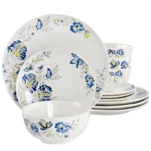 Uppingham Fine Ceramic 12-Piece Blue Floral Dinnerware Set