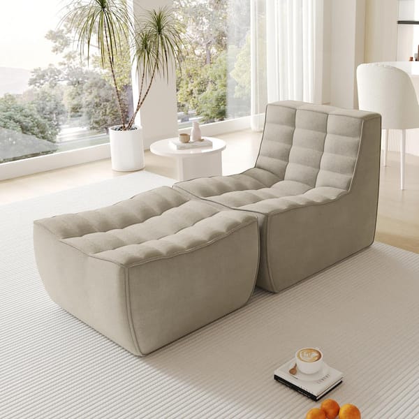 63.29 in. W Armless Linen Polyester Modular Reclining Sofa with Ottoman in. Khaki