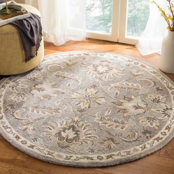 Bella Gray/Multi 5 ft. x 5 ft. Round Border Area Rug