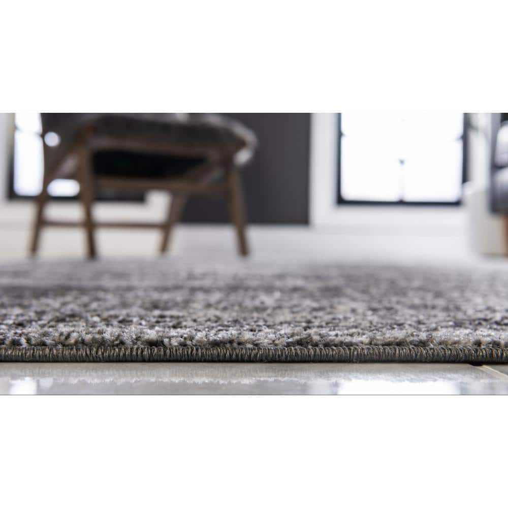 Dark Gray Rectangular Synthetic Low Pile Area Rug
