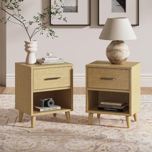 JAYDEN CREATION Andres Walnut Brown 1-Drawer 15 in. W Nightstand Set of 2