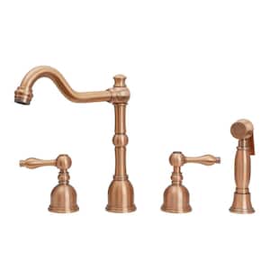 2-Handles Widespread Kitchen Faucet with Side Spray in Copper