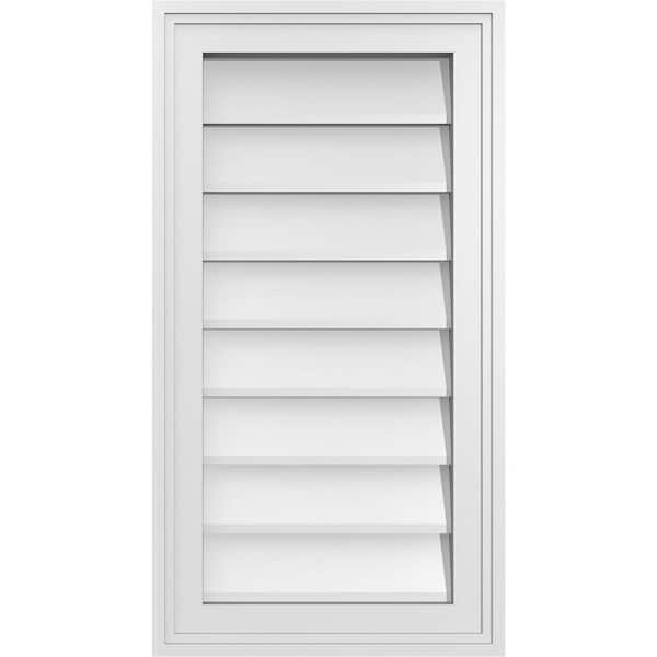 Ekena Millwork 14" x 26" Vertical Surface Mount PVC Gable Vent: Non-Functional with Brickmould Frame