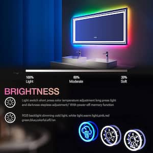 RGB 55 in. W x 30 in. H Rectangular Frameless LED Mirror Memory with Backlit Light, Anti-Fog Wall Bathroom Vanity Mirror