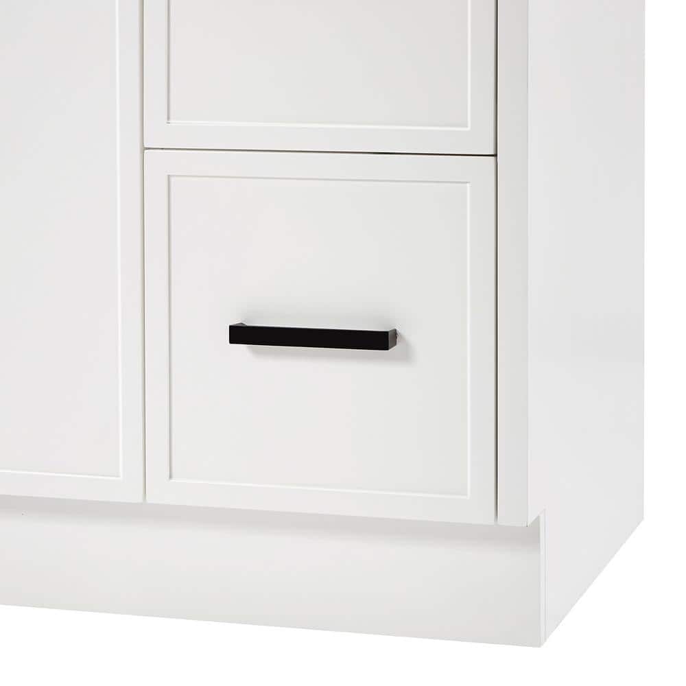White Marble Top Single Sink Bathroom Vanity with Solid Wood Base