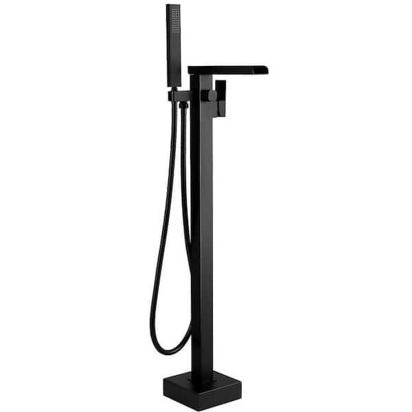 Single-Handle Claw Foot Tub Faucet Freestanding Floor Mount Roman Tub Faucet with Hand Shower in Matte Black