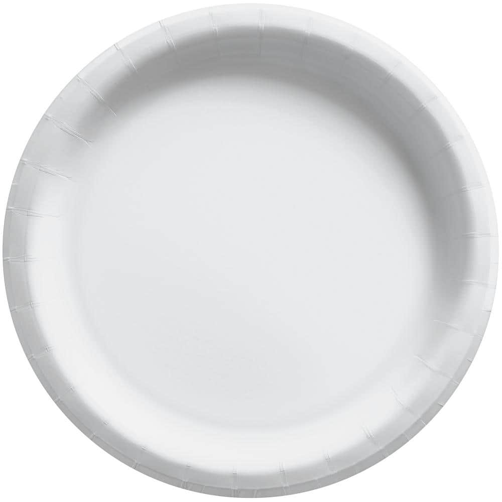 UPC 192937215302 product image for Amscan 6.75 in. x 6.75 in. Frosty White Round Paper Plates (200-Pieces) | upcitemdb.com