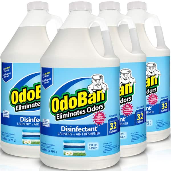 OdoBan 1 Gal. Fresh Linen Disinfectant and Odor Eliminator, Fabric Freshener, Mold Control, Multi-Purpose Concentrate (4-Pack)