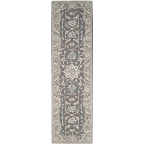 SAFAVIEH Blossom Dark Gray/Light Brown 2 ft. x 6 ft. Border Runner Rug