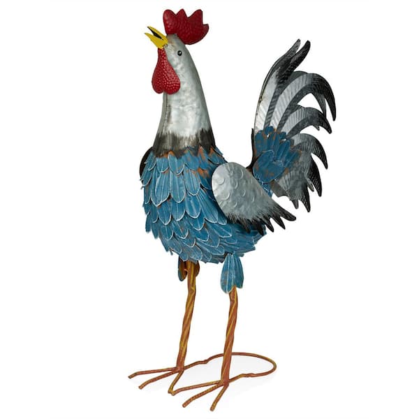 Alpine Corporation Silver Tailed Blue Rooster Statue JUM390 - The Home ...