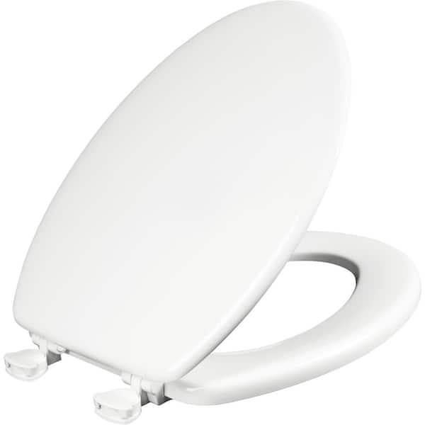 Elongated Enameled Wood Closed Front Toilet Seat in White Removes for Easy Cleaning