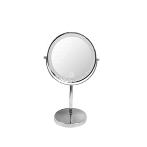 8 in. Freestanding 1X/10X Double Sided Magnifying Bathroom Makeup Mirror with 360°Rotation,3 Colors,Touch Control,Chrome
