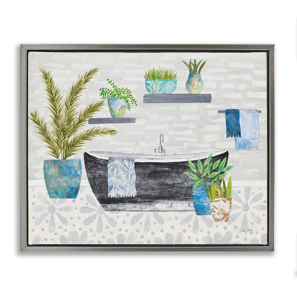 Stupell Industries Botanical Bath & Rustic Plants by Courtney Prahl Gray Floater Frame Architecture Graphic Art Print 17 in. x 21 in.