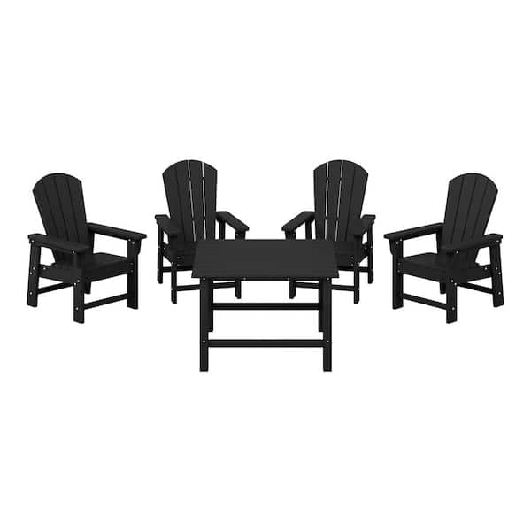 WESTIN OUTDOOR Children's Laguna Outdoor Patio All Weather Plastic 5-Piece Kids Adirondack Square Picnic Table Dining Set in Black