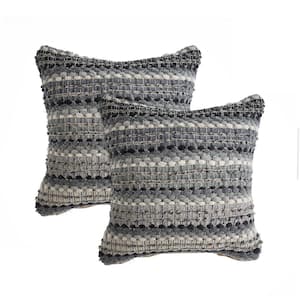 Conner Black/Gray Striped Chindi Cotton Blend 18 in. x 18 in. Indoor  Throw Pillow (Set of 2)