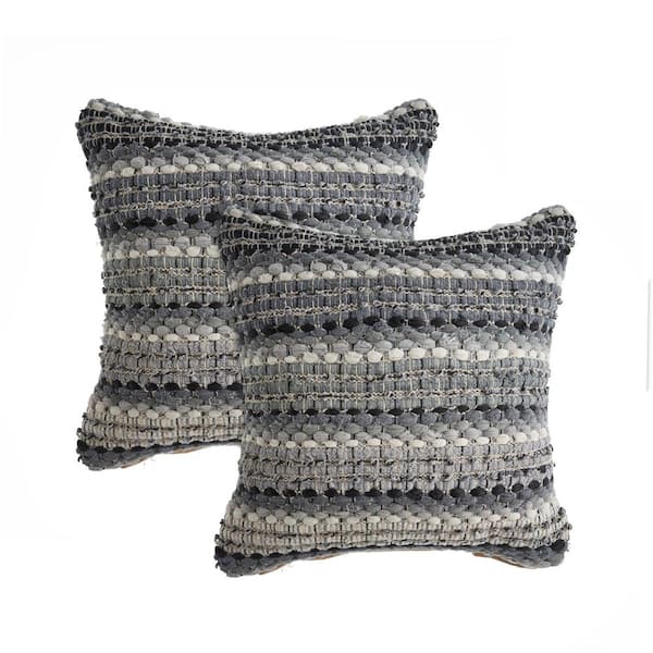 Unbranded Conner Black/Gray Striped Chindi Cotton Blend 18 in. x 18 in. Indoor  Throw Pillow (Set of 2)