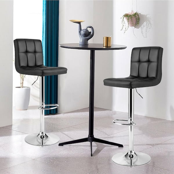 46 in. Height Black PU Leather Adjustable Swivel Bar Stool
